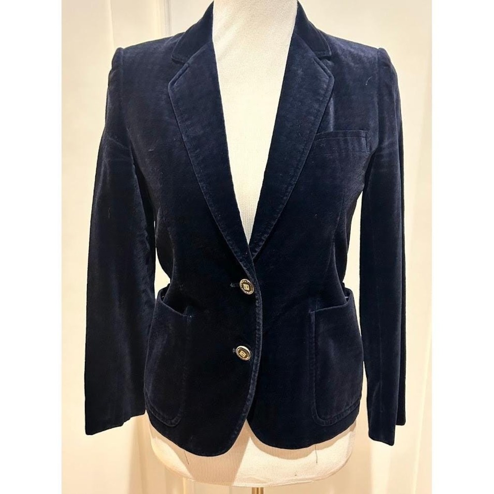 Bruno Piattelli Roma Navy Houndstooth Velvet Blazer Gold Button Women's XS - Picture 1 of 11